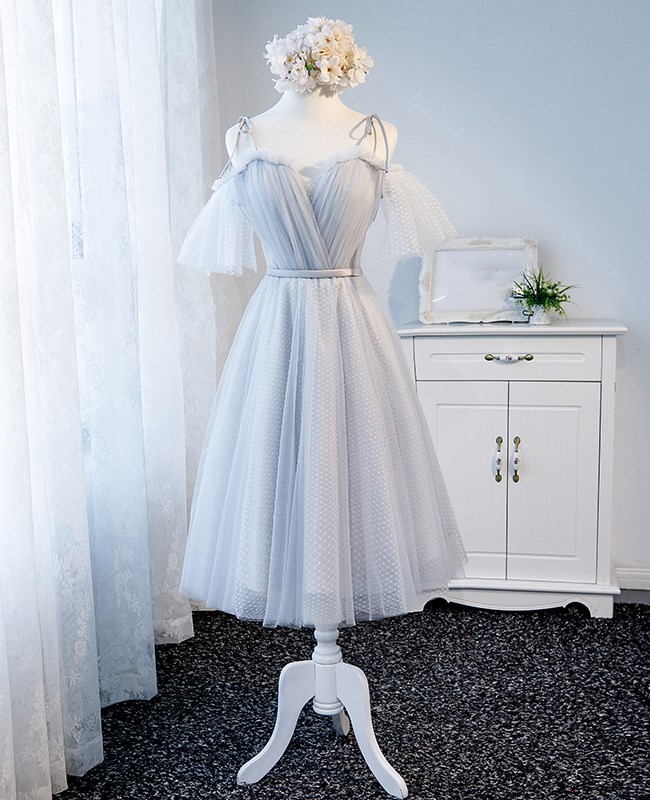 Gray Tulle Short Prom Dress, Homecoming Dress
