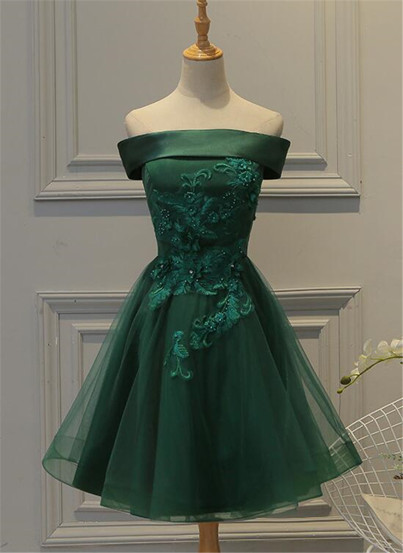 Green Off Shoulder Short Party Dress, Evening Tulle Homecoming Dress