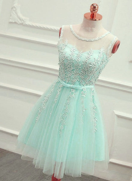 Elegant One Shoulder Green Tulle Lace Appliques Short Party Dress 6th Grade Homecoming Dress cc3313 main image 1