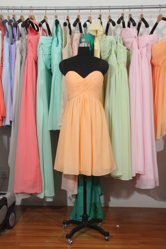 Peach Bridesmaid Dress, A-line Bridesmaid Dress,sweetheart Short Bridesmaid Dress, Chiffon Bridesmaid Dress
