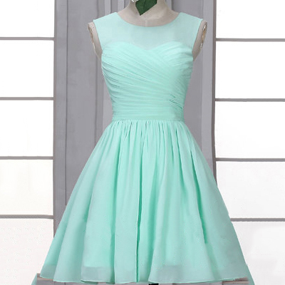 Mint Green Bridesmaid Dresses, Girls Bridesmaid Dresses With Soft Pleats, Short Chiffon Bridesmaid Dresses With Ruched Bust
