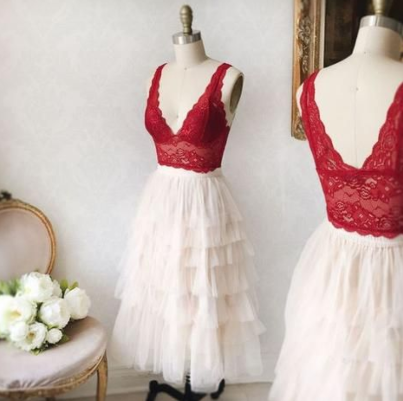 Short Homecoming Dress,red Lace Tulle Prom Dresses,cocktail Party Dress