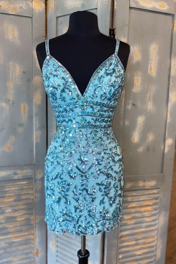 Homecoming Dresses,tight Blue Sequins Homecoming Dress, Short Prom Dresses,sexy Party Dress