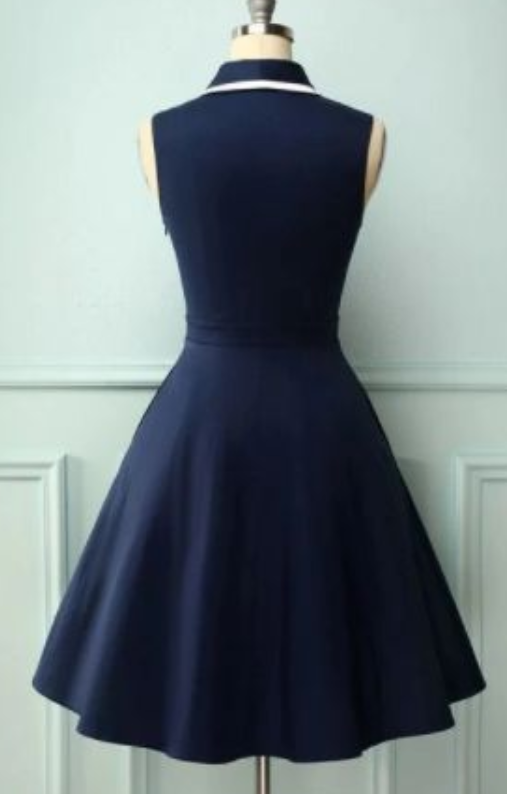 Vintage Halter Navy Blue Lace Sheath Short Prom Dress Homecoming Dress Mini Cocktail Dress main image 0