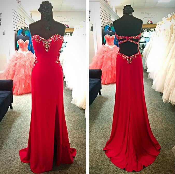 Gorgeous Red Fitted Sweetheart Side Slit Prom Dress With Cut Out Back