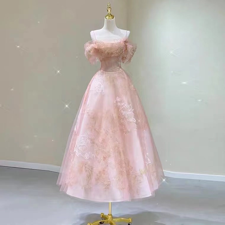 Spatghett strap party dress,chic pink dress