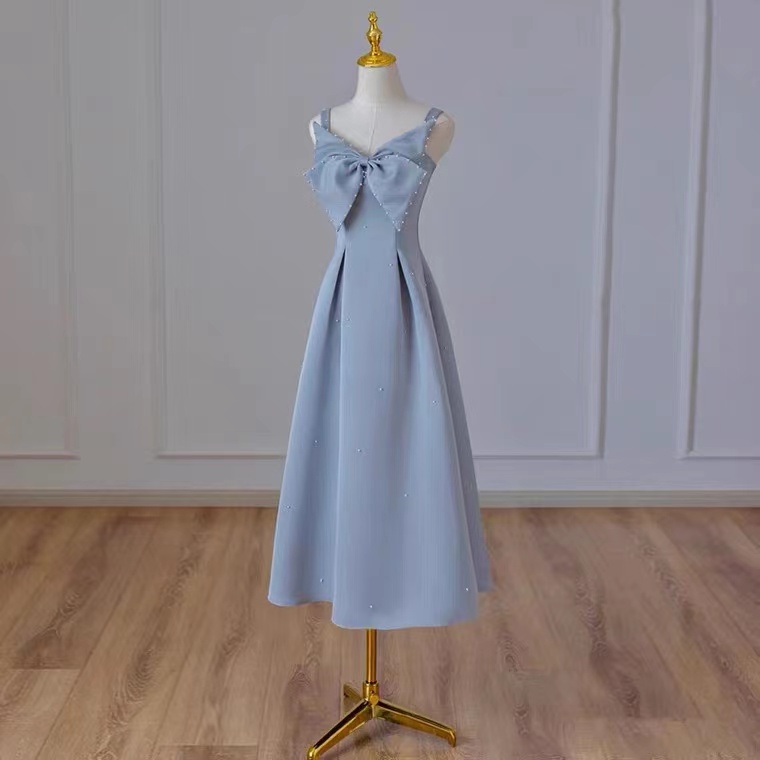 Spaghetti strap party dress,cute birthday dress, blue mini dress