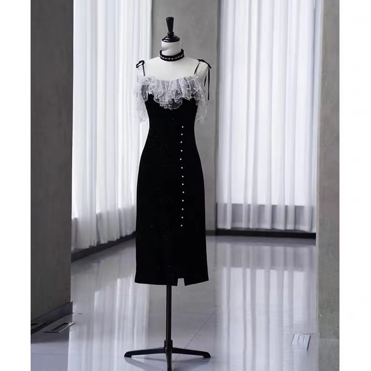 Spaghetti strap evening dress,cute party dress,little black dress ,homecoming dress