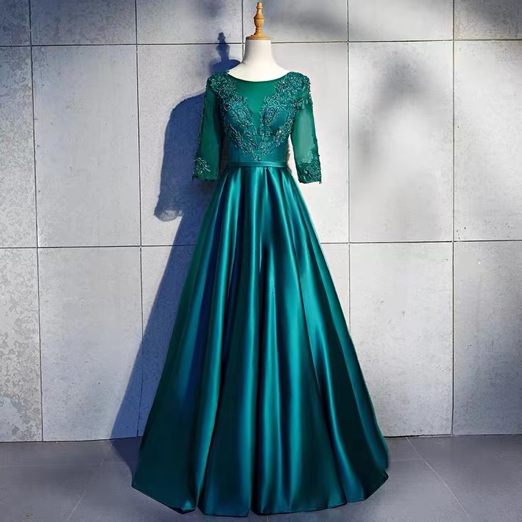 Green party dress,o-neck formal prom dress with lace,bride's mother dress