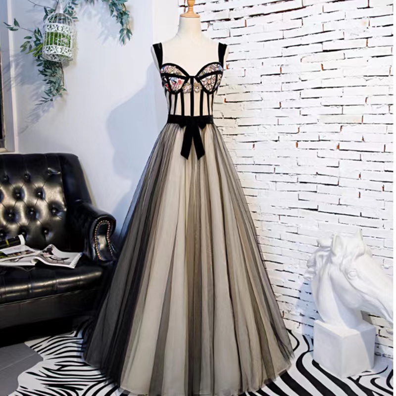 Black prom dress, long sexy party dress, spaghetti strap evening dress