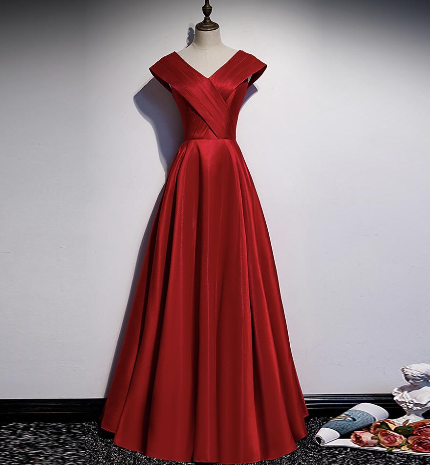 V Neck Satin Long Prom Dress Evening Dress,custom Made , Fashion