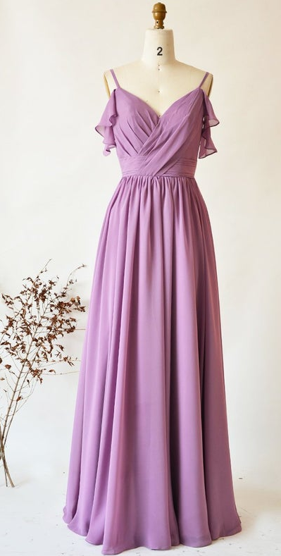 Bridesmaid Dress, Long Prom Dress, V Neck Design Chiffon Dress