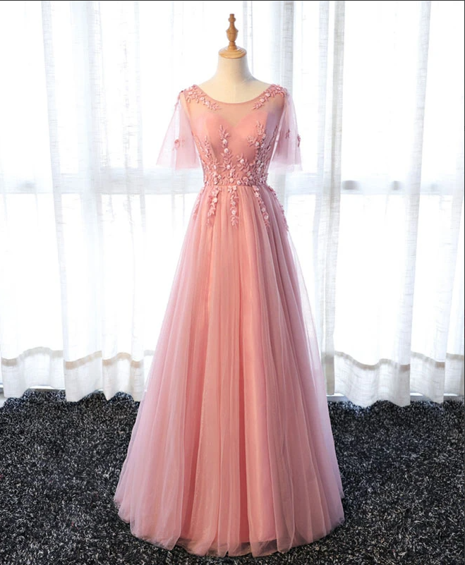 A Line Tulle Lace Long Prom Dress, Lace Evening Dress, Long Formal Dress, Simple Long Prom Dress