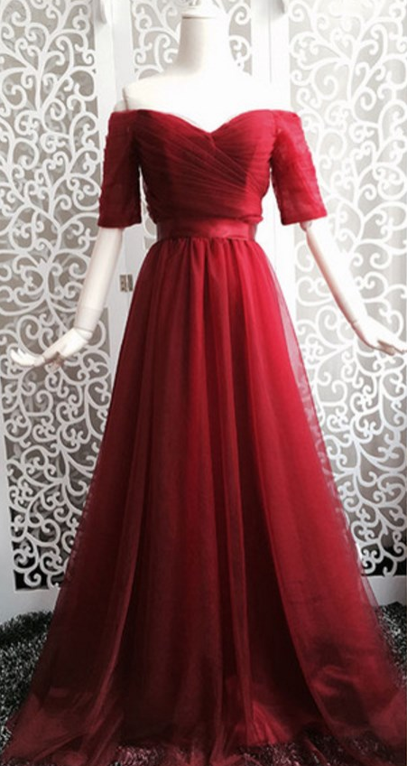 A Line Tulle Formal Prom Dress, Modest Beautiful Long Prom Dress, Banquet Party Dress