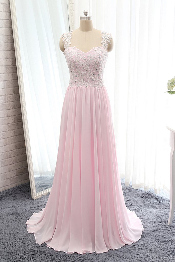 Chiffon Lace V-neck Formal Prom Dress, Beautiful Long Prom Dress, Banquet Party Dress