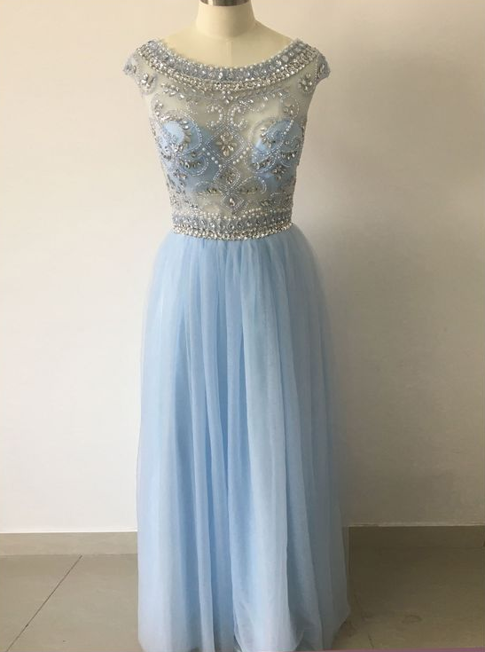 Lovely A-line Tulle Strapless Long Prom Dress, A-Line Tulle Formal Party Dress main image 1