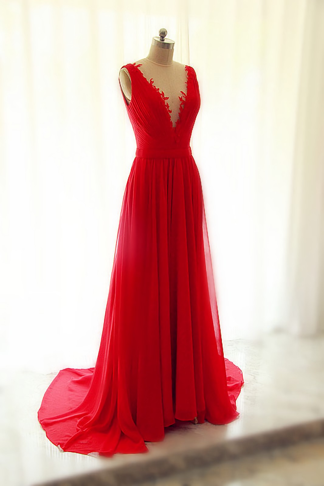 Sexy V Neck Chiffon Pleated Green Long Prom Dress Formal Evening Gown