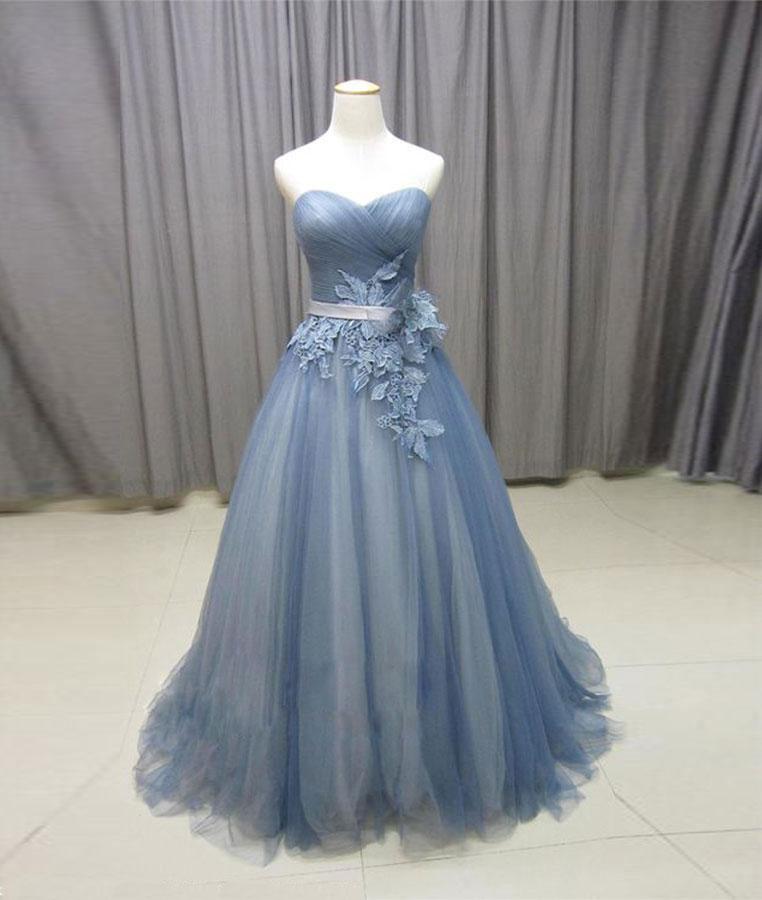 Elegant Tulle Applique Simple A-line Sweetheart Formal Prom Dress, Beautiful Long Prom Dress, Banquet Dress