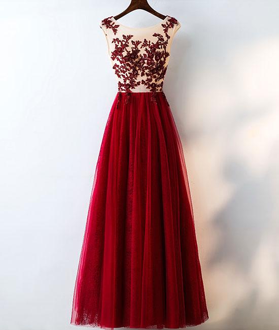 Elegant A-line Round Neck Tulle Formal Prom Dress, Beautiful Long Prom Dress, Banquet Party Dress