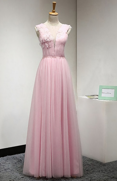 Elegant A-line Scoop Neck Tulle Formal Prom Dress, Beautiful Long Prom Dress, Banquet Party Dress