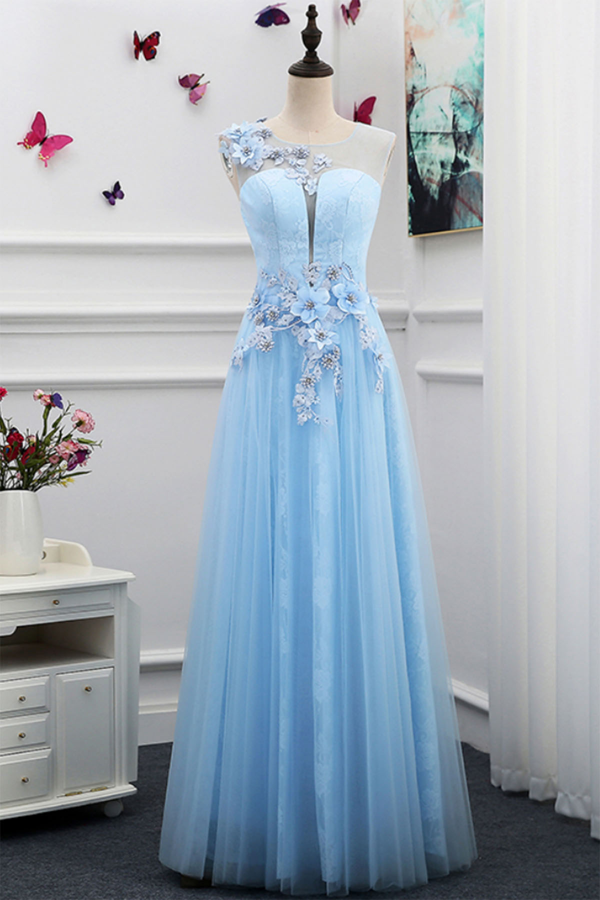 Elegant A-line Tulle Formal Prom Dress, Beautiful Long Prom Dress, Banquet Party Dress