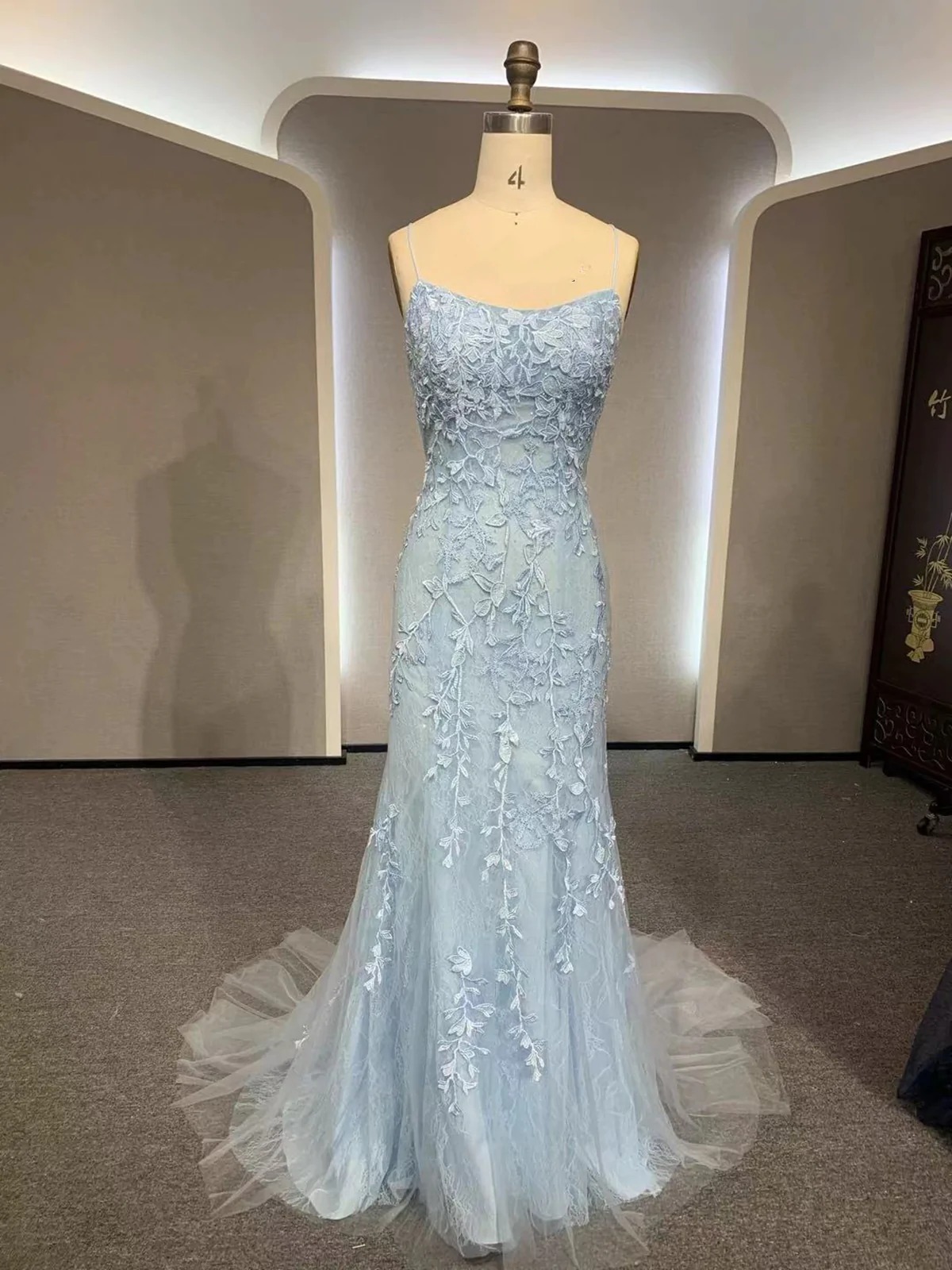 Charming Long Backless Tulle Evening Gown, Prom Dress