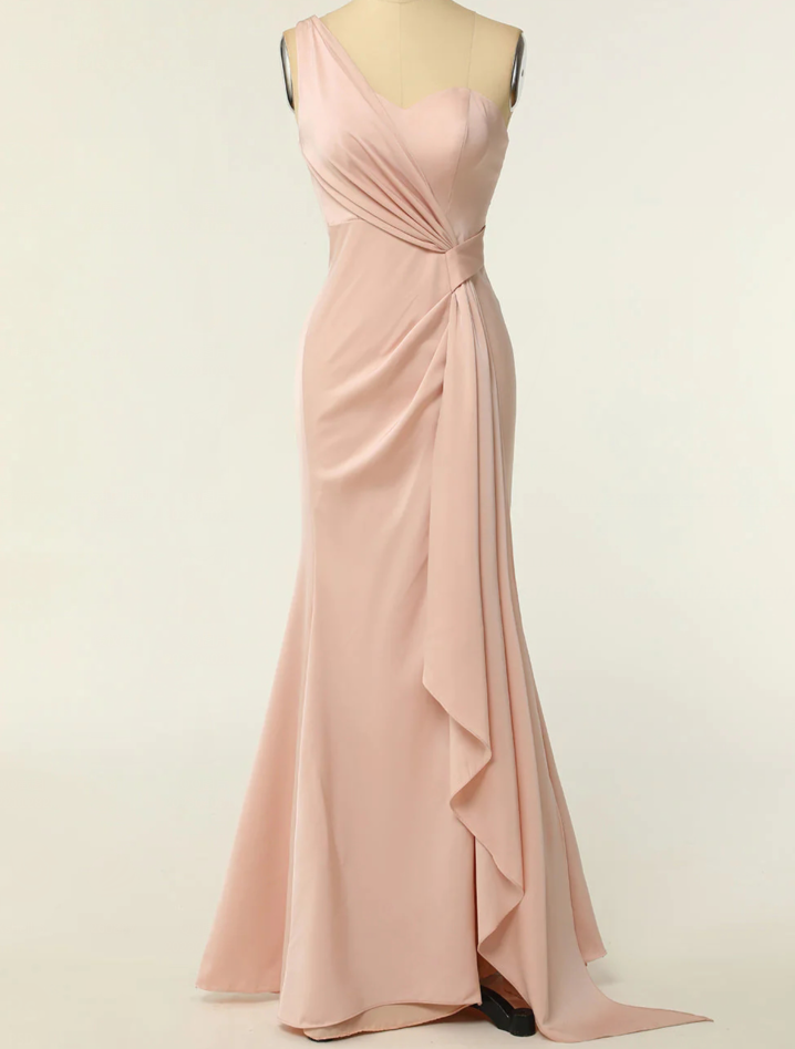 Bridesmaid Dresses,mermaid One Shoulder Long Bridesmaid Dress With Ruffles