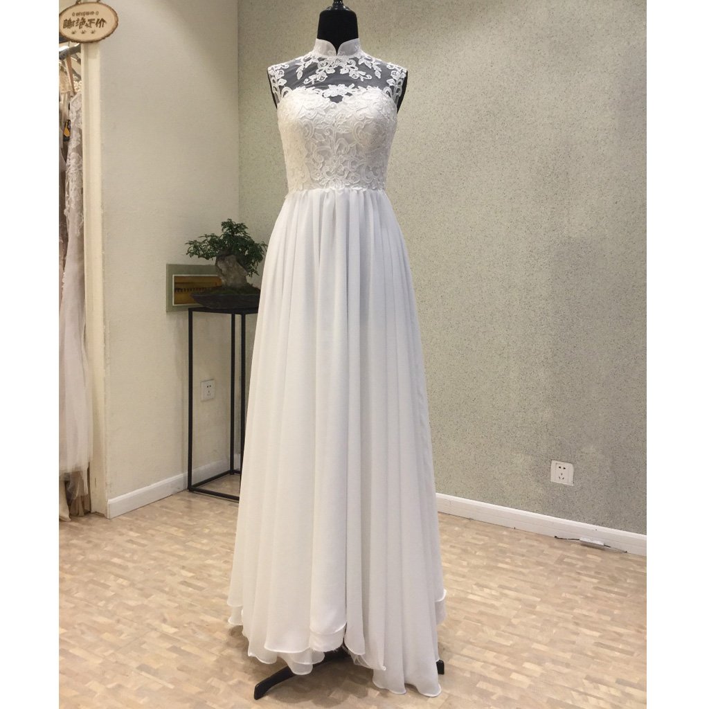 Elegant Sweetheart A-line High Neck Lace Chiffon Formal Prom Dress, Beautiful Long Prom Dress, Banquet Party Dress