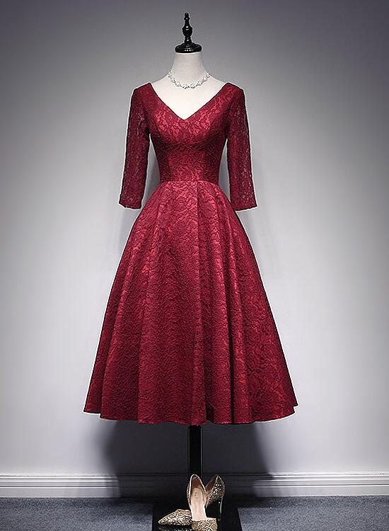 Elegant Sweetheart Lace Short Sleeves V-neckline Homecoming Dress, Beautiful Short Dress, Banquet Party Dress
