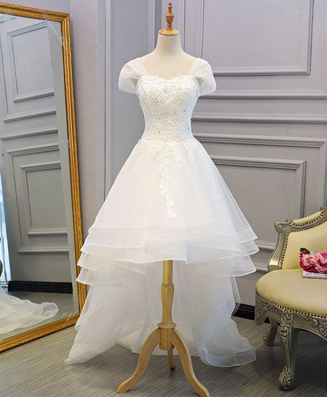Elegant Sweetheart Lace Tulle High Low Homecoming Dress, Beautiful Short Dress, Banquet Party Dress