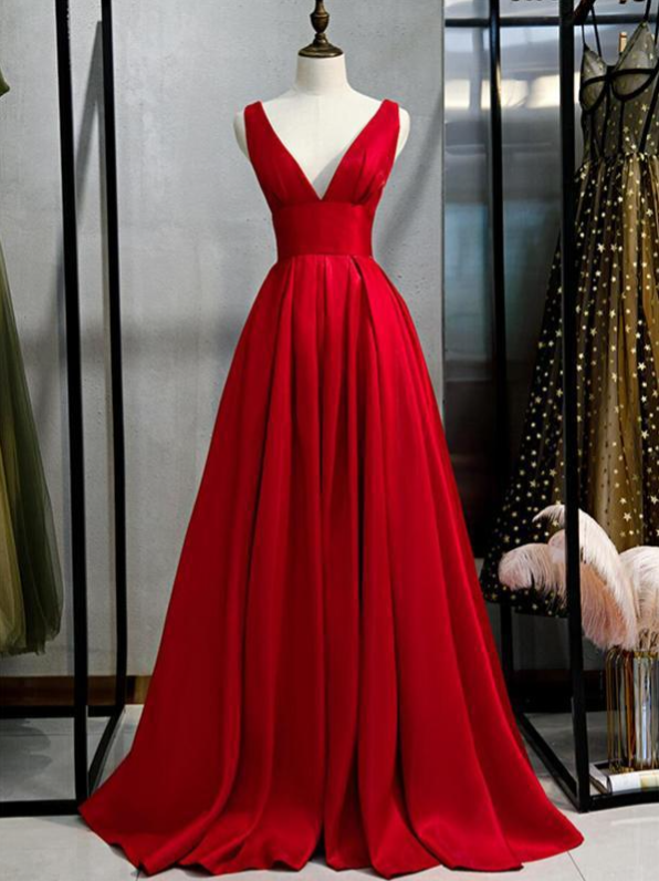 Elegant Simple V Neck A-line Satin Evening Dress ,formal Party Dress,prom Dress
