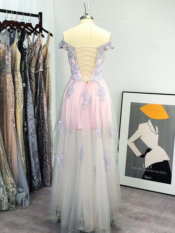Cute Tulle Lace A-Line Off Shoulder Evening Gown Formal Party Dress, DP2483 main image 1