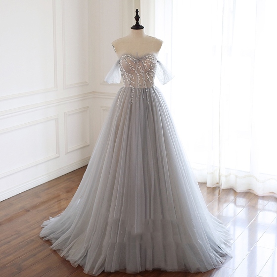 Elegant Sweetheart Off Shoulder Beads Tulle Evening Dress ,formal Party Dress,prom Dress