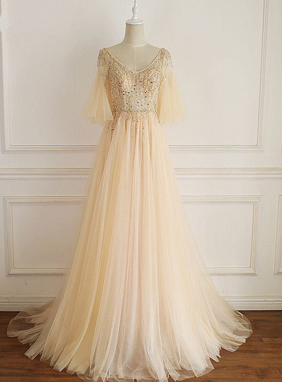 Elegant Sweetheart A-line Beadings Tulle Evening Dress ,formal Party Dress,prom Long Dress