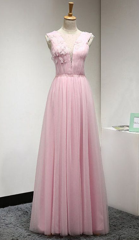 Elegant A Line Scoop Neck Tulle Formal Prom Dress, Beautiful Long Prom Dress, Banquet Party Dress