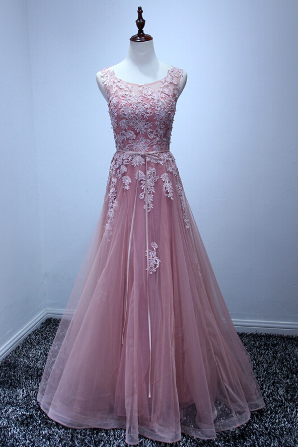 Elegant Sweetheart A-line Appliques Tulle Formal Prom Dress, Beautiful Long Prom Dress, Banquet Party Dress