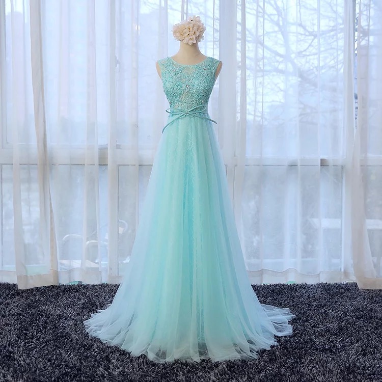 Elegant Lace Appliqu A-line Scoop Neck Formal Prom Dress, Beautiful Long Prom Dress, Banquet Party Dress