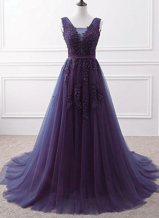 Elegant Beautiful Tulle V-neckline Formal Prom Dress, Beautiful Long Prom Dress, Banquet Party Dress