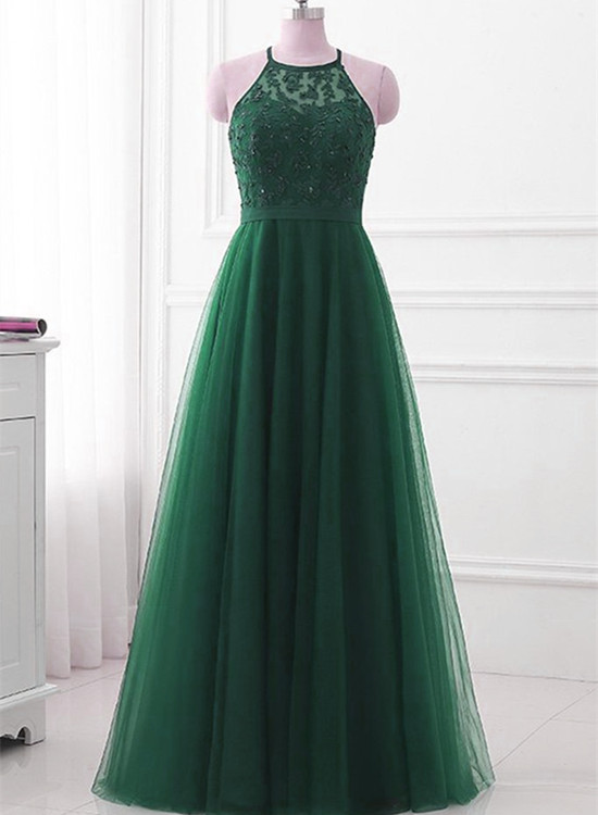 Elegant A-line Tulle Cross Back Formal Prom Dress, Beautiful Long Prom Dress, Banquet Party Dress