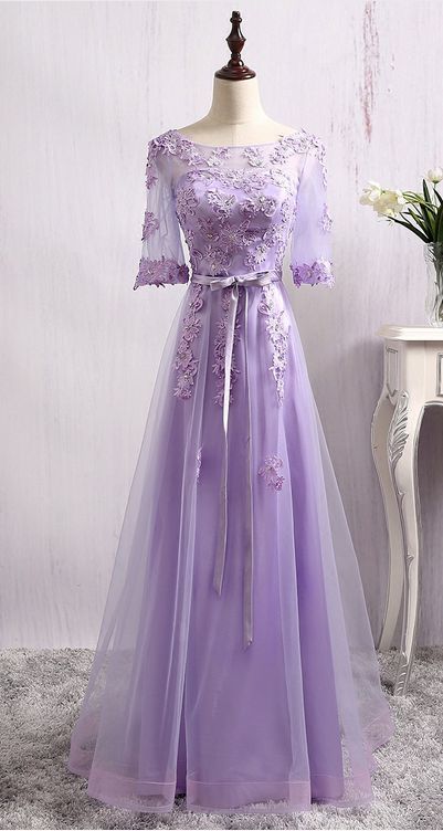 Elegant A-line Shor Sleeves Tulle Formal Prom Dress, Beautiful Long Prom Dress, Banquet Party Dress
