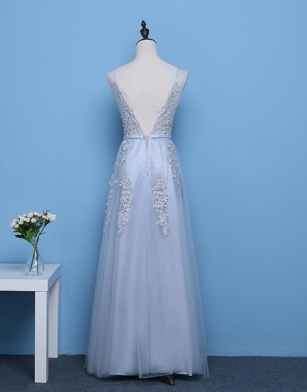 Gorgeous Long A-Line Bateau Appliques Lace Prom Dress with Sleeves