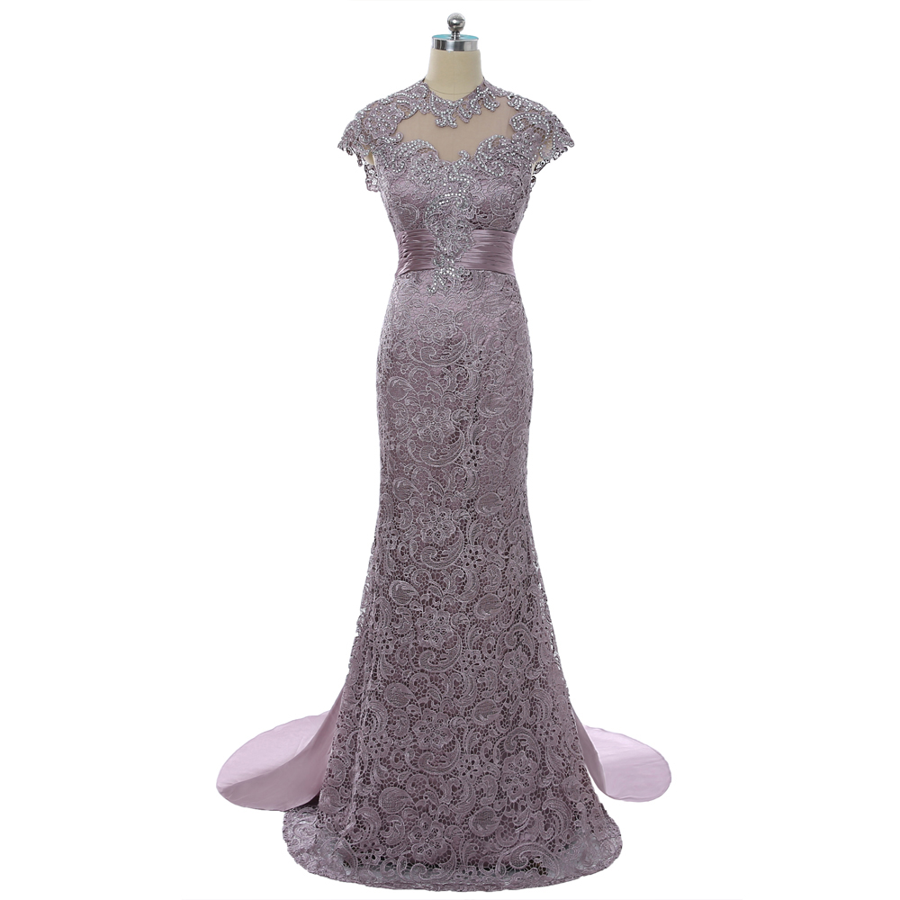 Elegant Mermaid Cap Sleeves Lace Beaded Formal Prom Dress, Beautiful Long Prom Dress, Banquet Party Dress