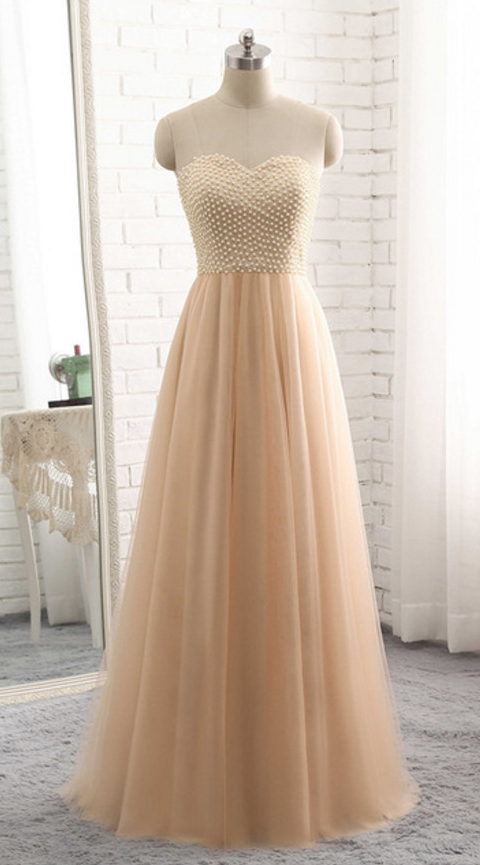 Elegant Sweetheart A-line Beaded Tulle Formal Prom Dress, Beautiful Long Prom Dress, Banquet Party Dress