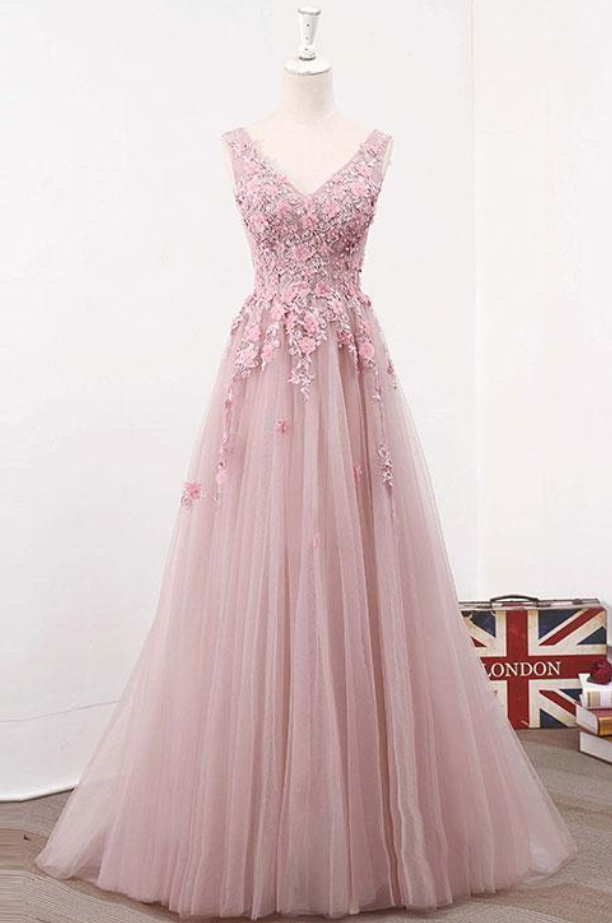 Elegant Lace-up Back Tulle A-line Formal Prom Dress, Beautiful Long Prom Dress, Banquet Party Dress