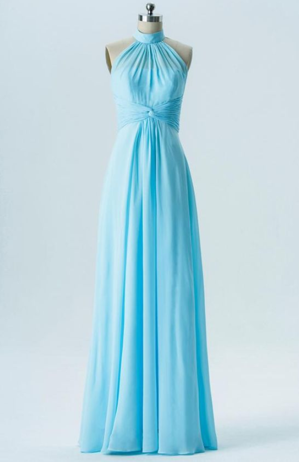 Prom Dresses,blue Halter Floor Length Dress, Open Back Simple Bridesmaid Dress, Date Long Dress
