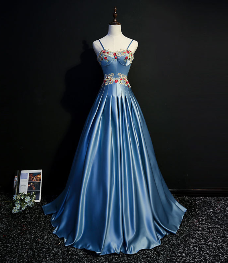 Prom Dresses,, Prom Dresses, Spaghetti Strap Prom Dresses, Embroidered Party Dresses, Formal Dresses