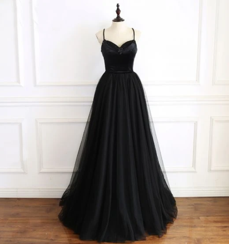 Prom Dresses,stage Long Dress, Black Princess Dress Long Dress With Spaghetti Straps Formal Evening Dress