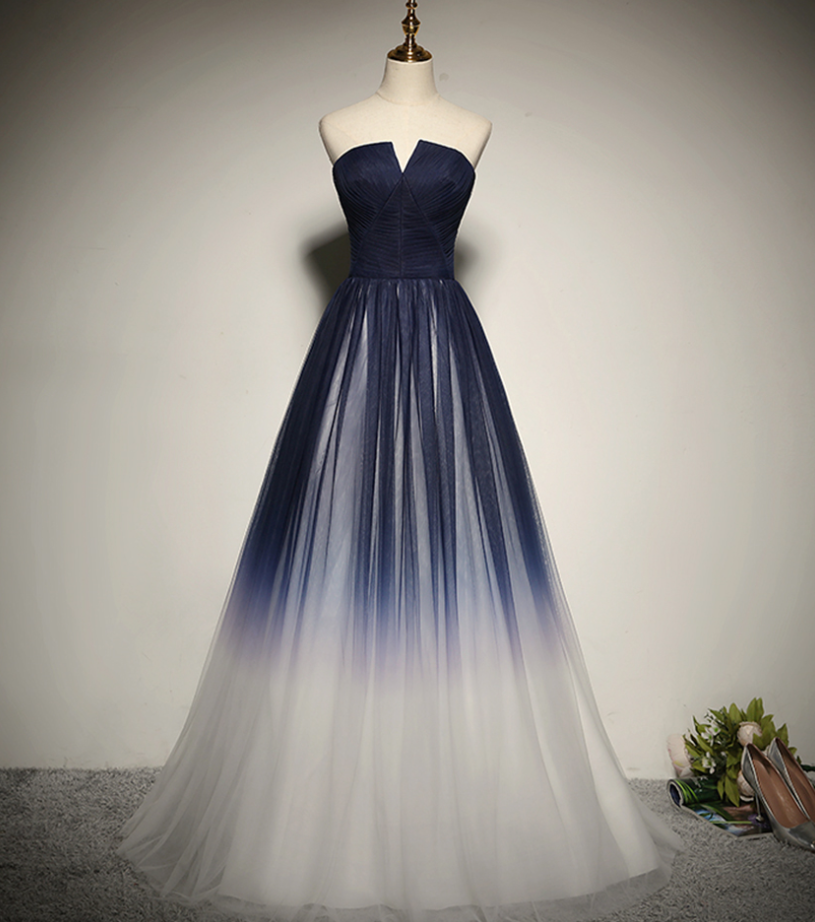 Prom Dresses,unique Blue Blend Tulle Long Dress Blue Evening Gown,stage Dress