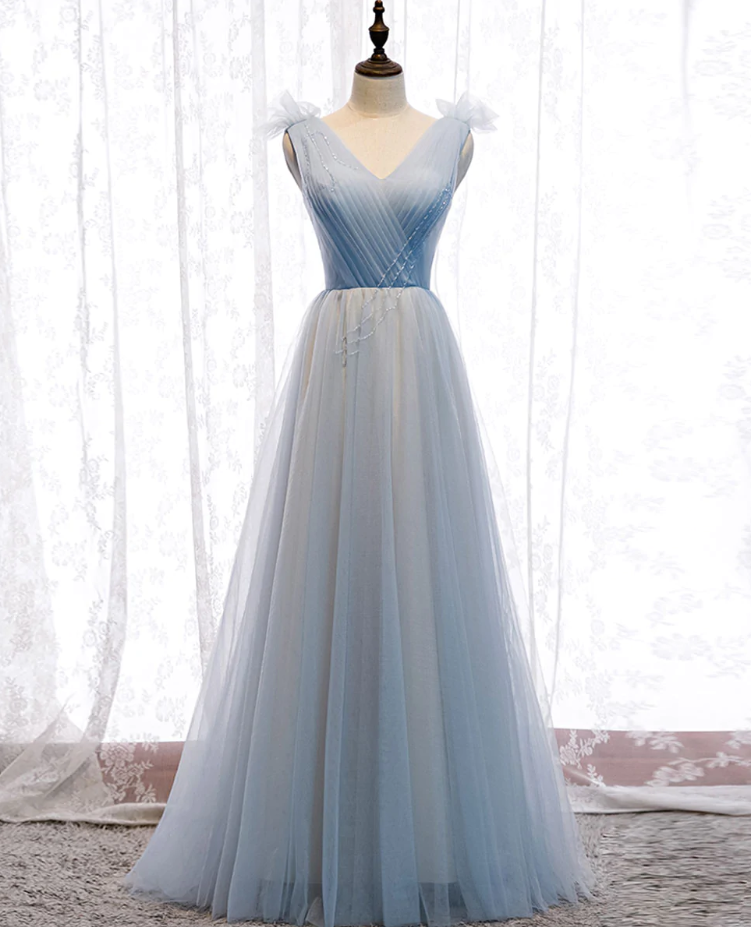 Prom Dresses,v Neck Slim Blue Long Dress Elegant Bridesmaid Dresses,cocktail Dresses