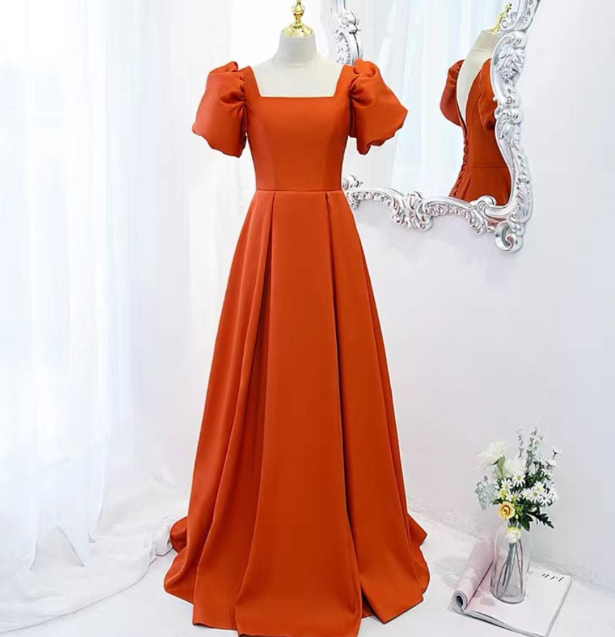 Prom Dresses,elegant And Dignified Orange Satin Evening Dress, Celebrity Birthday Bar Mitzvah Dress